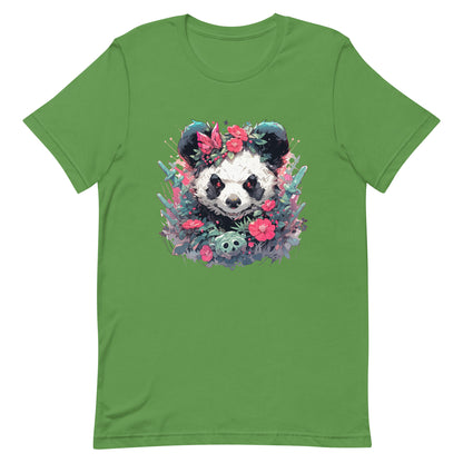 Angry panda in flowers, Bamboo bear and cactus, Black and white bear, Red eyes animal wild - Unisex t-shirt