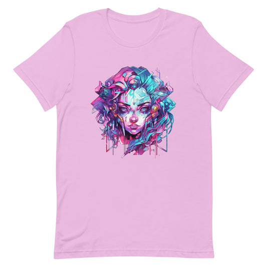 Fantastic portrait, Face girl, Fantasy princess, Crystal girl, Pink and blue girl illustration - Unisex t-shirt