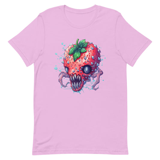 Psychic strawberry monster, Zombie virus berry, Fantastic predator in surrealism, Apocalyptic Pop Art, Horror illustration, Water drops - Unisex t-shirt