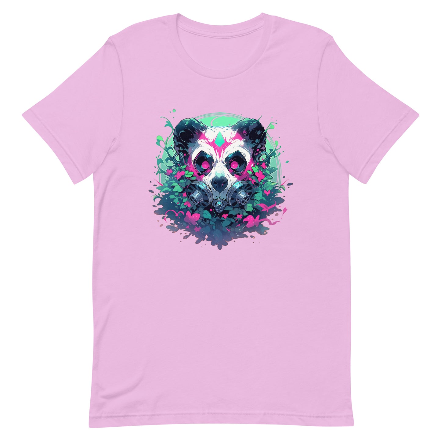 Cool toxic panda, Post-apocalyptic jungle, Wild animal with pink eyes, Bamboo bear in gas mask, Black and white bear - Unisex t-shirt