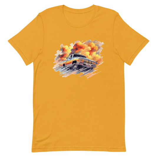 Explosive wildlife, Offroad madness and speed, SUV in flames and mud, Cool pickup in fire, Pop Art illustration - Unisex t-shirt