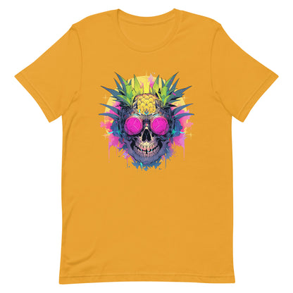 Fantastic mutant on purple glasses, Fantasy fruit illustration, Pineapple skull in headphones, Pineapple monster Pop Art - Unisex t-shirt
