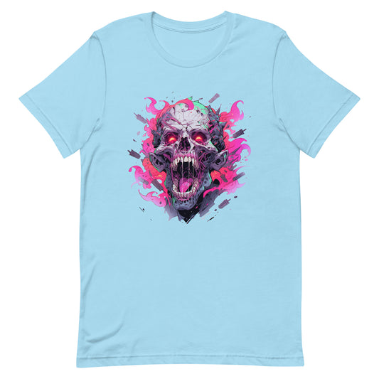 Horror funny fantasy, Roar zombie, Crazy zombie illustration, Skull with red eye, Fantastic head bones - Unisex t-shirt