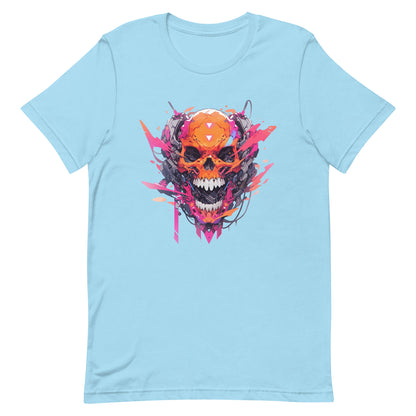 Cyber hellish technology, Cyberpunk illustration, Orange cyber skull, Fantastic head bones, Horror fantasy mind - Unisex t-shirt