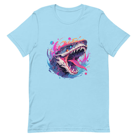 Angry toothy monster, Wild dragon in splashes of paint, Fantastic roar predator, Fantasy mutant animal illustration - Unisex t-shirt