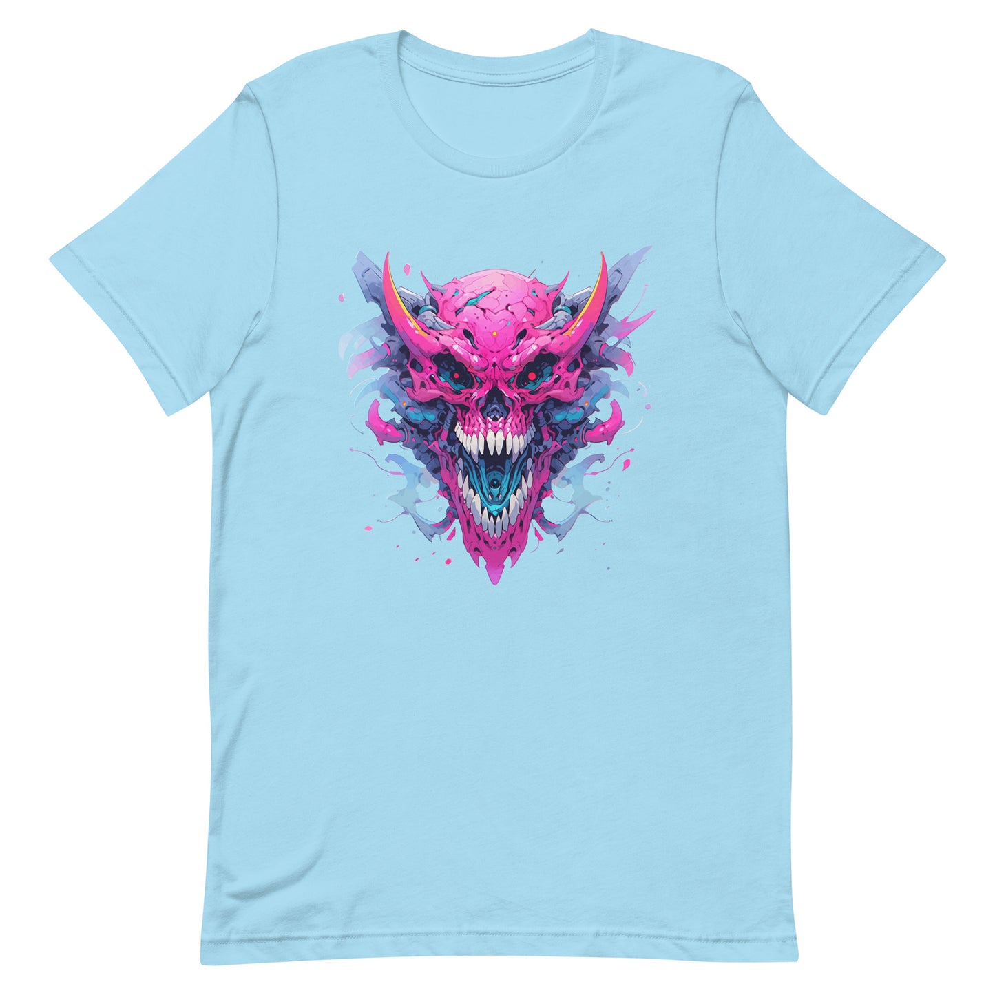 Horned cyber mutant, Hellish red eyes and sharp teeth, Fantasy monster skull, Fantastic creature head - Unisex t-shirt