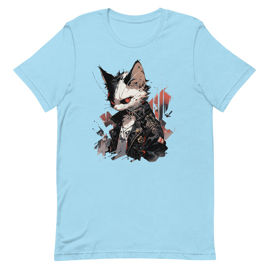 Cat in a leather jacket, Rocker cat and rebel, Cool kitty, c, Red eyes gangster cat, Angry rocker kitten - Unisex t-shirt