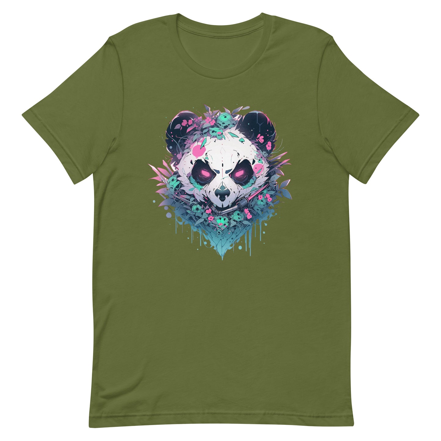 Bamboo bear and jungle, Angry panda in leaves, Black and white bear, Pink eyes animal wild - Unisex t-shirt