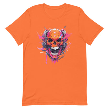Cyber hellish technology, Cyberpunk illustration, Orange cyber skull, Fantastic head bones, Horror fantasy mind - Unisex t-shirt