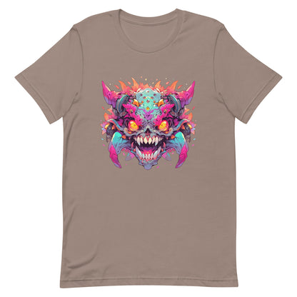 Horned and toothy monster, Crazy colorful illustration, Fantastic yellow evil eyes, Wild mutant - Unisex t-shirt