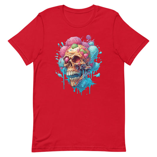 Ice cream skull, Head bones with purple and blue candies, Pop Art style illustration, Cartoon skull with crazy dripping ice cream - Unisex t-shirt