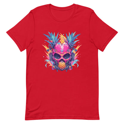 Fantastic fruit cyborg head, Cyber skull, Pineapple in headphones, Pop Art fantasy pink mutant - Unisex t-shirt
