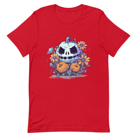 Halloween pumpkin and flowers, Cartoon monster, Fantasy mystical holiday, Magic horror party - Unisex t-shirt