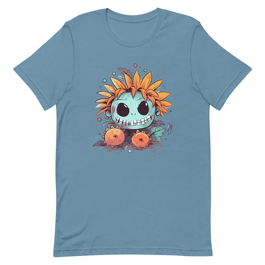Cartoon monster and flowers, Halloween mystical doll, Funny magic horror - Unisex t-shirt
