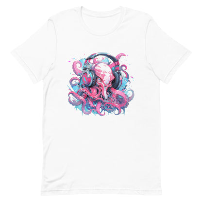 Cyber octopus in headphones, Cyberpunk manga illustration, Animals fantastic and music, Fantasy cyber mutant - Unisex t-shirt