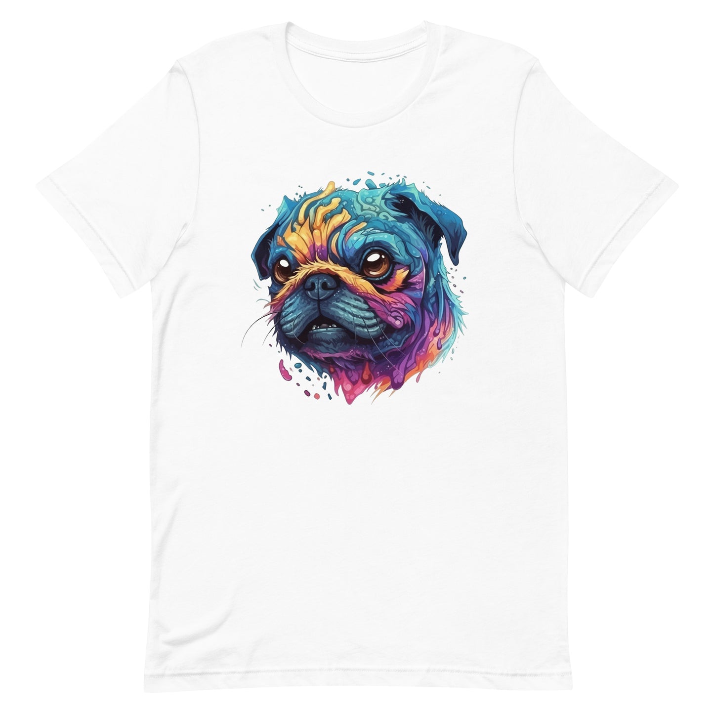 Alien colorful pug, Fantastic animals, Pug illustration, Fantasy art portrait of dog - Unisex t-shirt