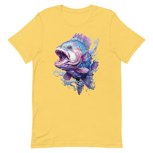 Big predatory fish illustration, Purple scales and fins and jaws, Blue watercolor fantasy fish, Fantasy river fishing, Light colors of indigo and purple - Unisex t-shirt