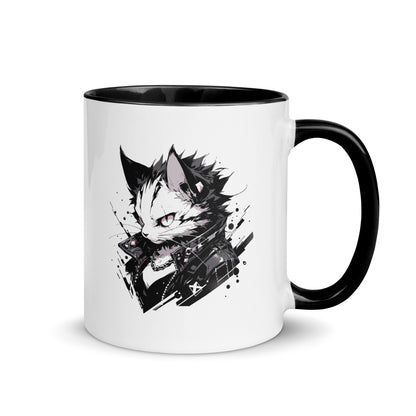 Angry punk kitten in black leather jacket, Cat rock and roll, Cat rocker fashion, Born to be wild - Mug with Color Inside