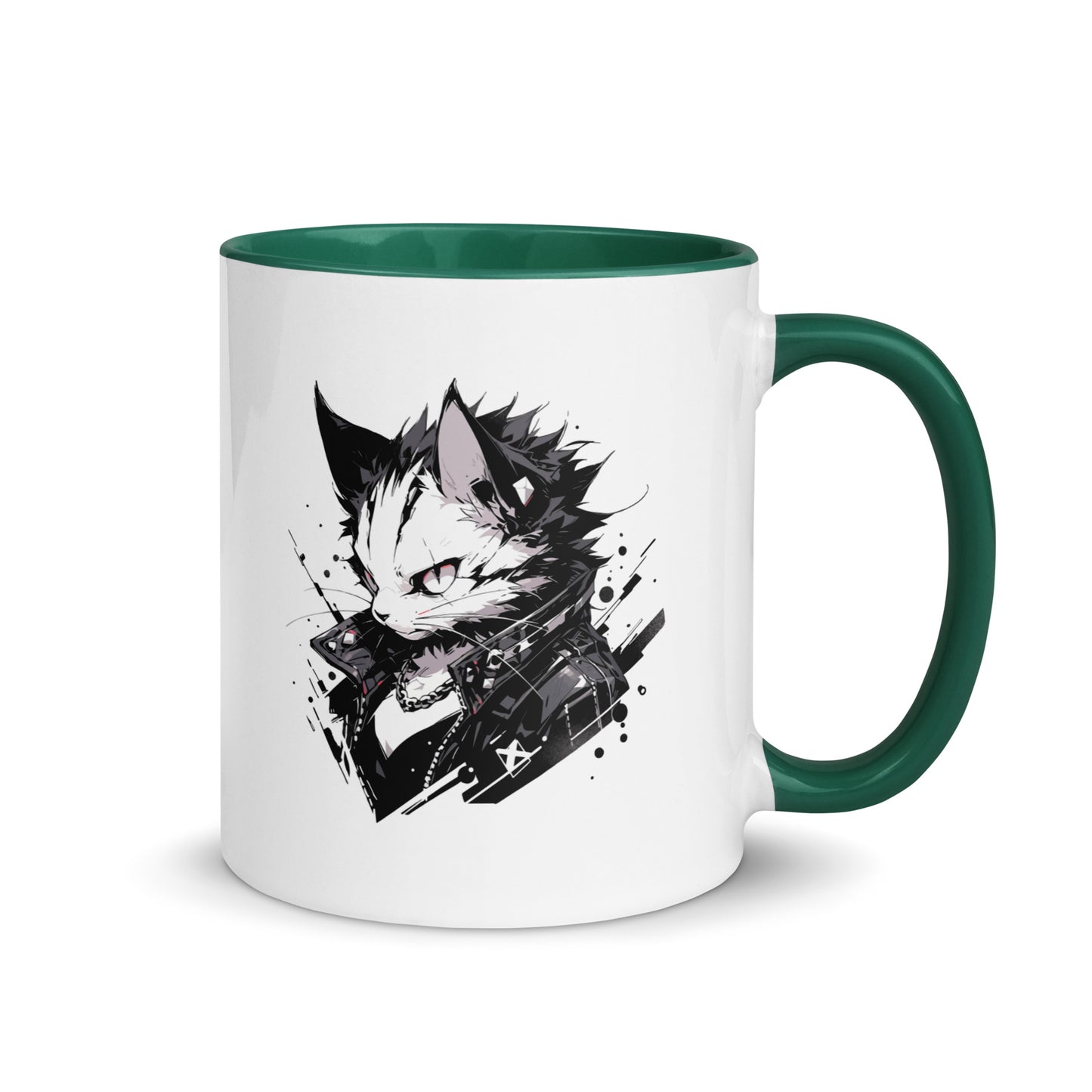 Angry punk kitten in black leather jacket, Cat rock and roll, Cat rocker fashion, Born to be wild - Mug with Color Inside