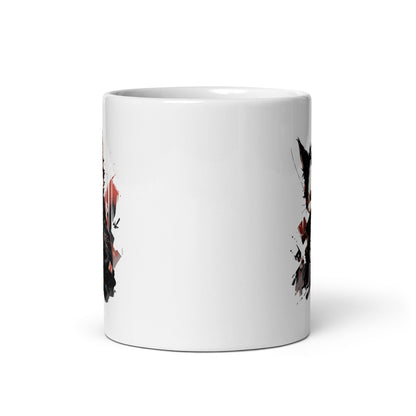 Cat in a leather jacket, Rocker cat and rebel, Cool kitty, Wild cat emotion, Red eyes gangster cat, Angry rocker kitten - White glossy mug