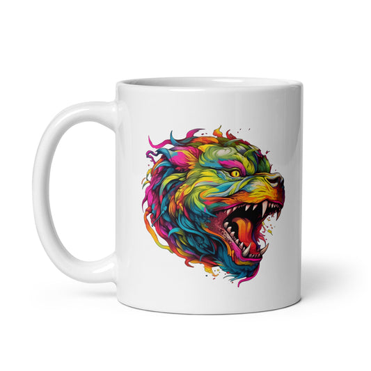 Dragon colorful illustration, Dragon on cup, Fantasy portrait of dragon, Fantastic animals - White glossy mug