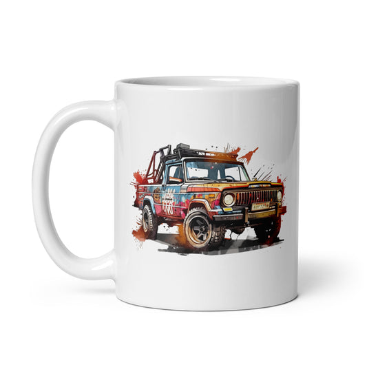 Car for trevel and sport, 4x4 pickup art, SUV illustration, Automotive, Gift for car lovers - White glossy mug