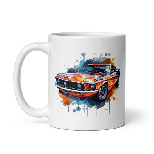 Automotive art, Muscle car illustration, Classic car, Colorful car pictures, Gift for car lovers - White glossy mug