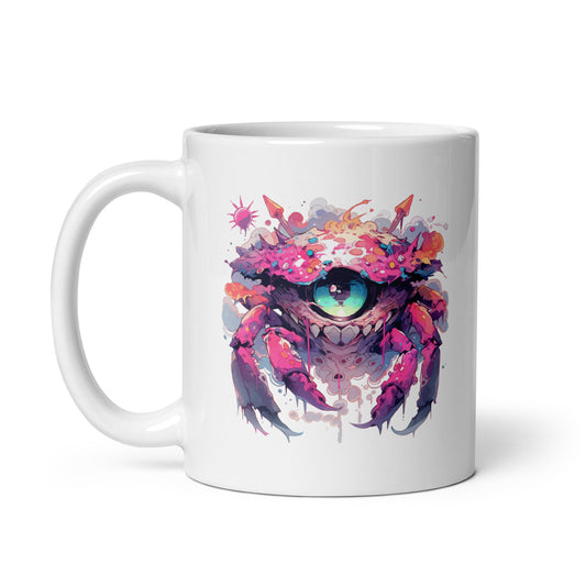 Blue eye and crab claws, Funny monster crab, Fantasy predator, Fantastic sea animal illustration - White glossy mug