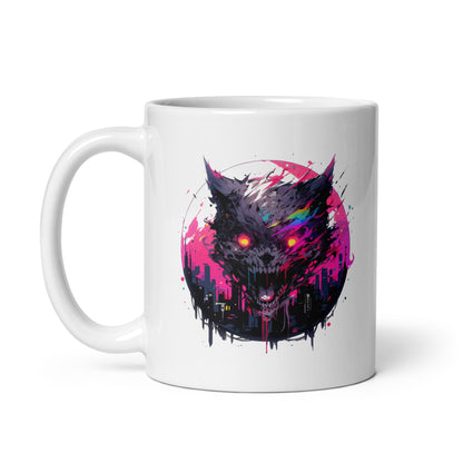 Burning eyes wildcat, Angry urban cat, Fantastic zombie kitty, Roar pet mutant - White glossy mug