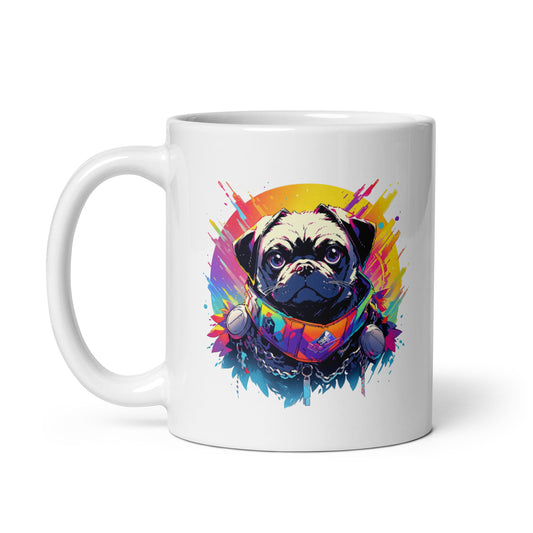 Funny fantasy pug, Doggy punk, Pet animals, Pop Art pug illustration, Pug rocker - White glossy mug
