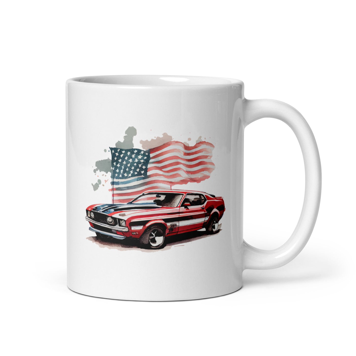 American muscle car, Patriotic design, Watercolor illustration, USA flag art - White glossy mug
