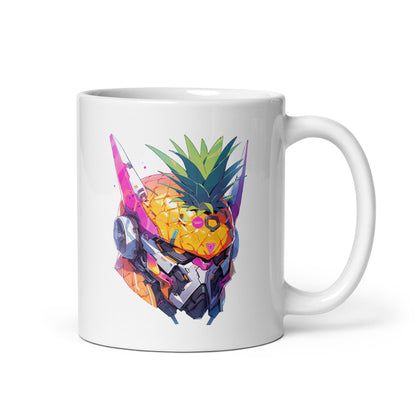 Cyber pineapple, Fantastic fruit robot head, Pop Art fantasy mutant - White glossy mug
