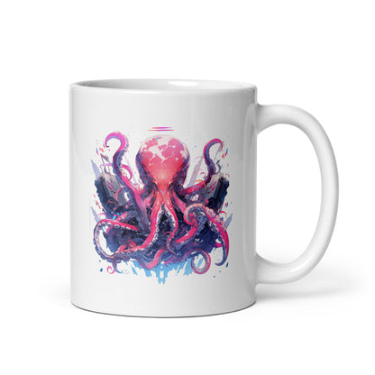 Animals fantastic, Cyber octopus mutant, Cyberpunk manga illustration, Magic biotechnology - White glossy mug