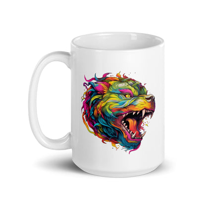 Dragon colorful illustration, Dragon on cup, Fantasy portrait of dragon, Fantastic animals - White glossy mug