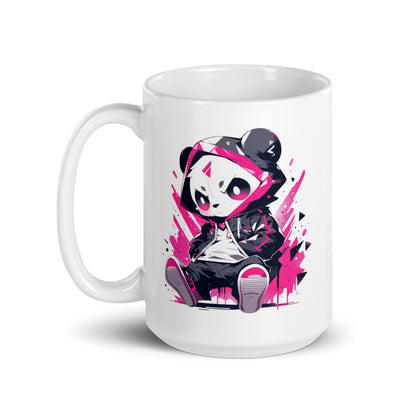 Bamboo bear in urban jungle, Most cool panda in district, Hip hop and rap, Black white bear graffiti - White glossy mug