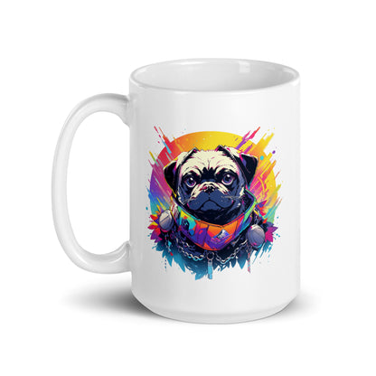 Funny fantasy pug, Doggy punk, Pet animals, Pop Art pug illustration, Pug rocker - White glossy mug