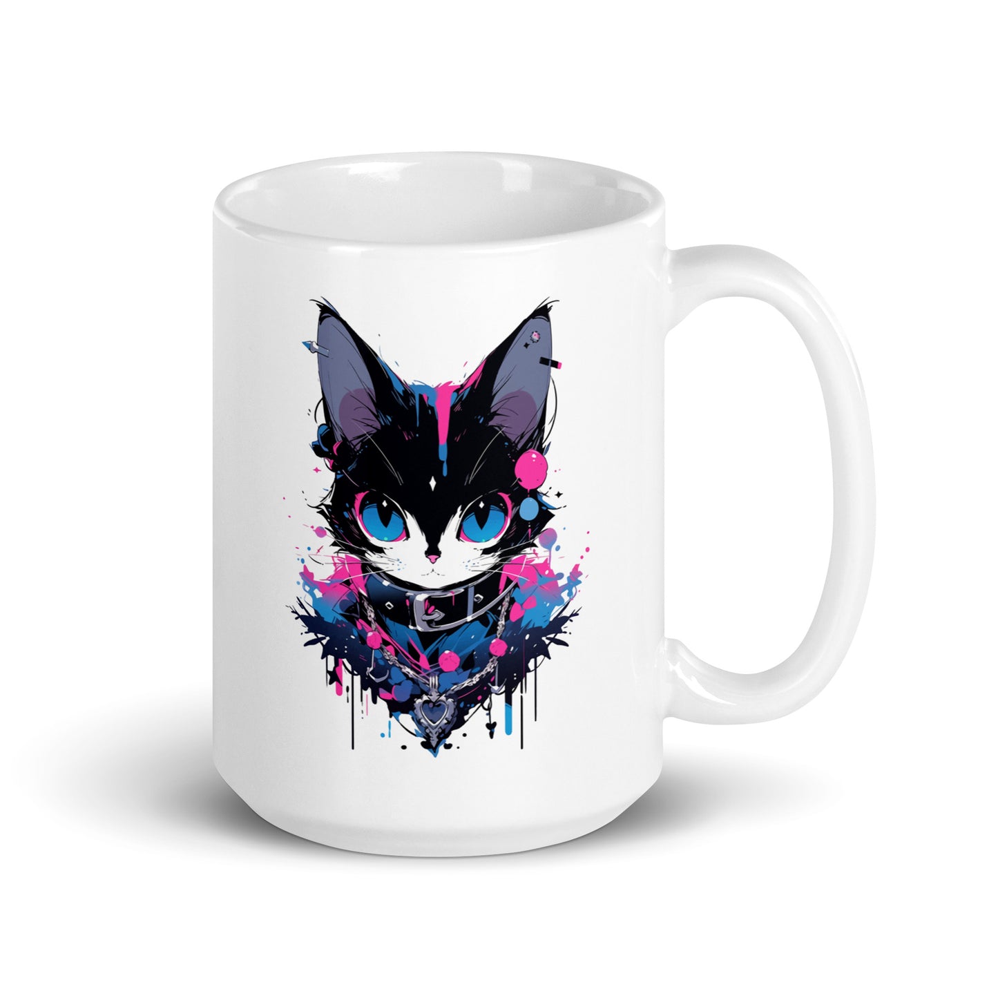 Blue kitten eyes, Cool anime cat, Fashion kitty, Funny wild pet - White glossy mug