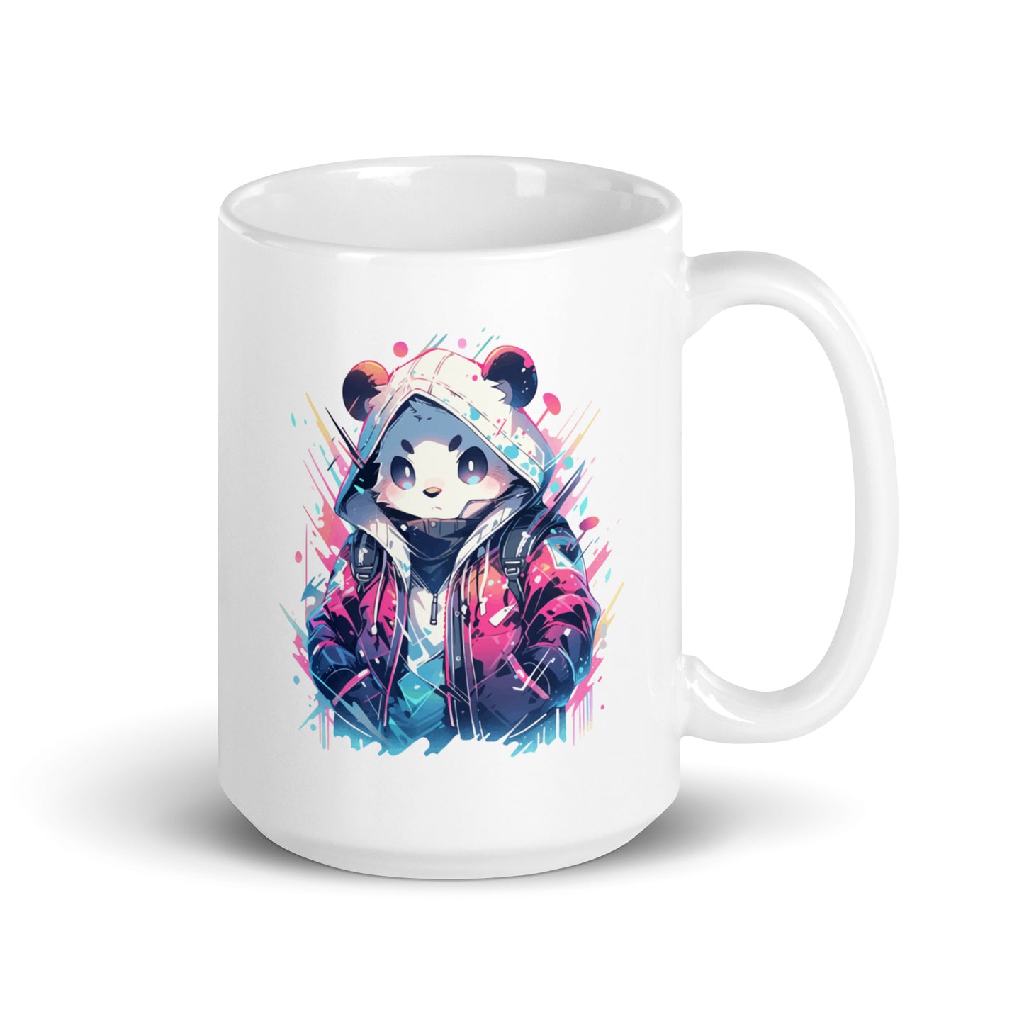Cool panda in district, Bamboo bear in urban jungle, Hip hop and rap, Black white bear manga - White glossy mug