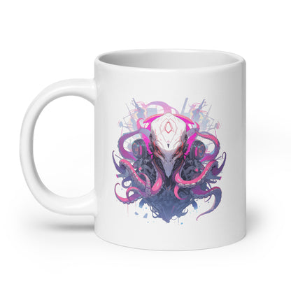 Cyberpunk fantastic animals, Fantasy portrait of cyber octopus, Octopus illustration manga style - White glossy mug
