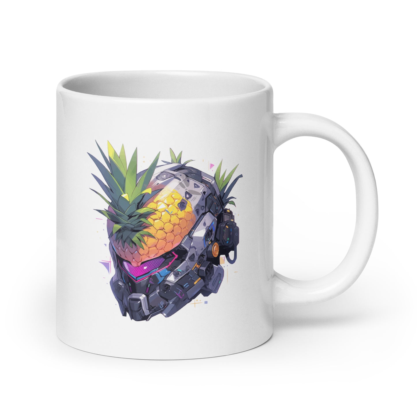 Robot head, Cyberpunk pineapple, Fantastic cyber fruit, Pop Art fantasy mutant - White glossy mug