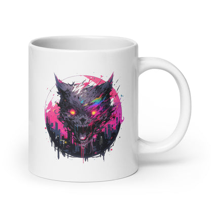 Burning eyes wildcat, Angry urban cat, Fantastic zombie kitty, Roar pet mutant - White glossy mug