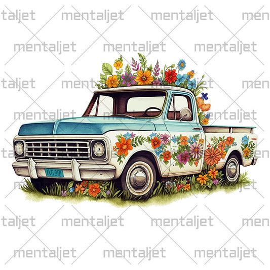 Folk art, Pickup truck in PNG, Flower illustrations, Car digital art, Country art, Sublimation files downloads