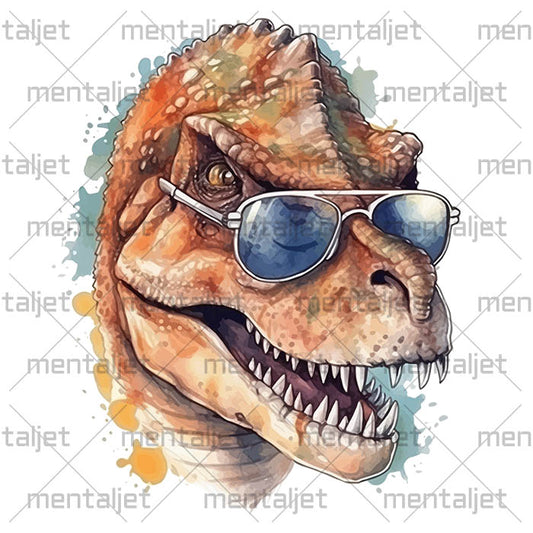 Dinosaur in glasses, Cunning but kind dino, Portrait of reptile, PNG for download, Perfect illustration