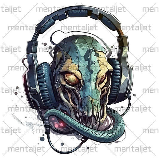 Monster in headphones, Fantasy art, PNG printable, Fantastic portrait, Monster music