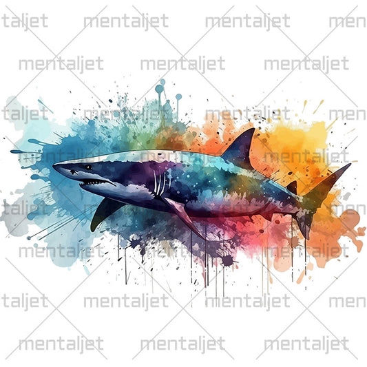 Shark Watercolor Illustration, Digital Download, PNG, Sublimation Print, Shark art