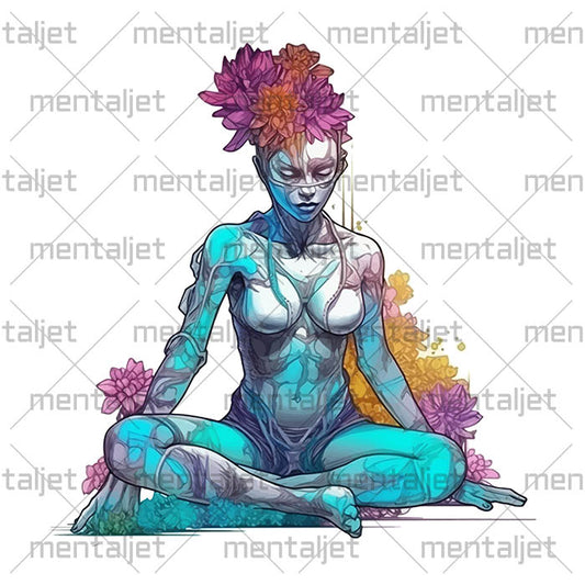 Composition yoga pose, Girl illustration in flowers, Health art, Woman yoga, Fitness art, PNG sublimation designs