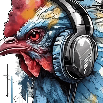 Chicken in headphones illustration, Portrait animal PNG, Digital art, Sublimation designs, Design downloads