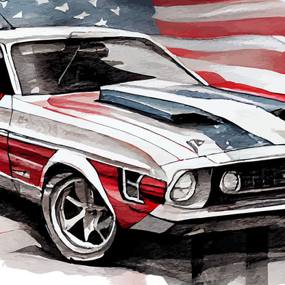 American classic car PNG, Patriotic designs, USA flag sublimation, watercolor illustration