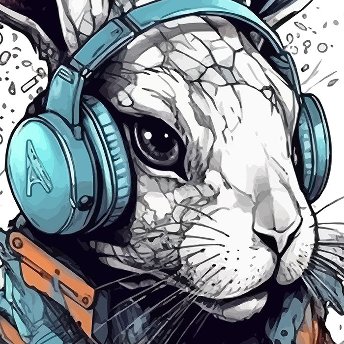 Rabbit in headphones art, Portrait animal, Rabbit illustration