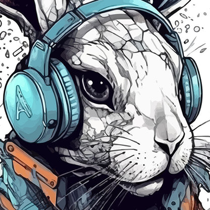 Rabbit in headphones art, Portrait animal, Rabbit illustration